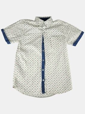 Ben Sherman White Short Sleeve Button-Down with Blue Trim and Multi Dot Print